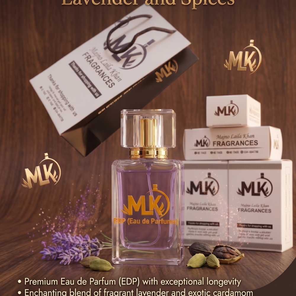 MLK - Majno Laila Khan: Lavender Silk Eau De Perfume | Premium Clear Glass Collection