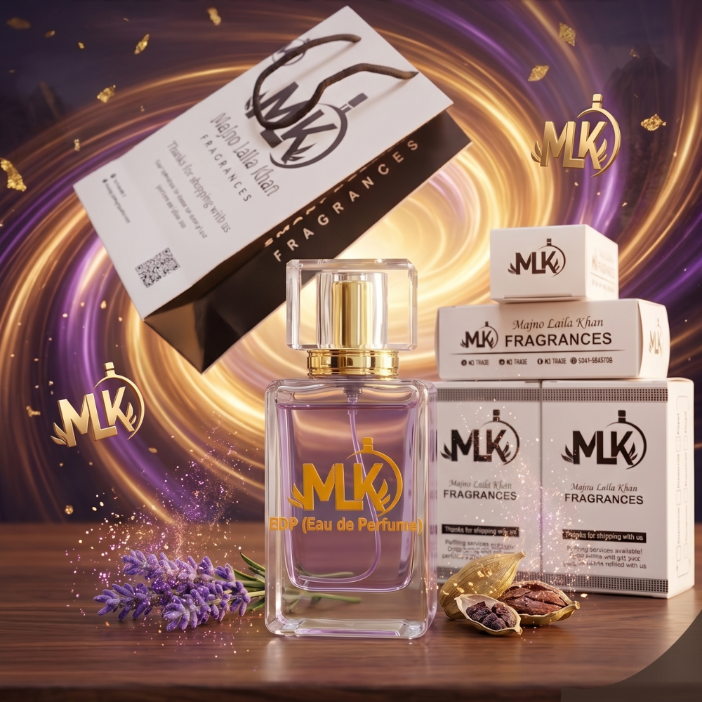 MLK - Majno Laila Khan: Lavender Silk Eau De Perfume | Premium Clear Glass Collection